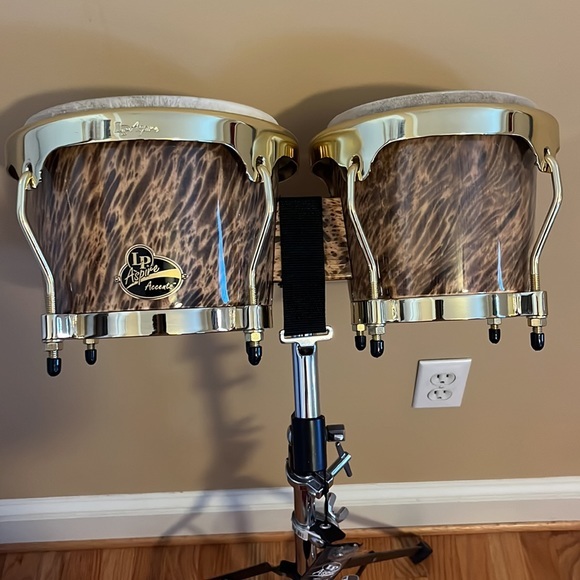 Latin Percussion Aspire Bongo Set Havana Café with LP Bongo Stand - Like New! - Picture 2 of 3